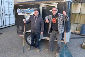 Kyle (left) appreciates the support he receives from his work coach, Aaron Bennie. Kyle works with CommCrew, a social enterprise of Communitas Supportive Care Society in Abbotsford. (Krista Petrie/Communitas)